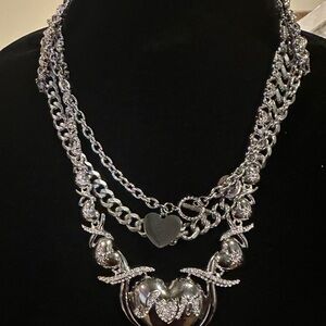 Silver Heart Pendant Layered Necklace